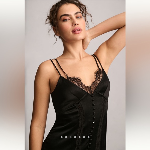 NWT By Anthropologie Lace Button-Front Slip Dress Size 4 Black - Picture 3 of 6
